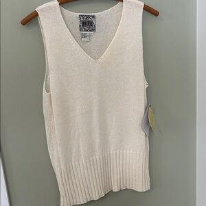 Curio vest pull over acrylic nylon sz L NWT cream v neck elegant loose knit NWT